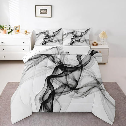 Erosebridal Geometric Quilt Insert Queen Size Ink Line Bedding Set for Minimalists Gradient Stripe Aesthetic White Comforter Warm Soft Comforter Set