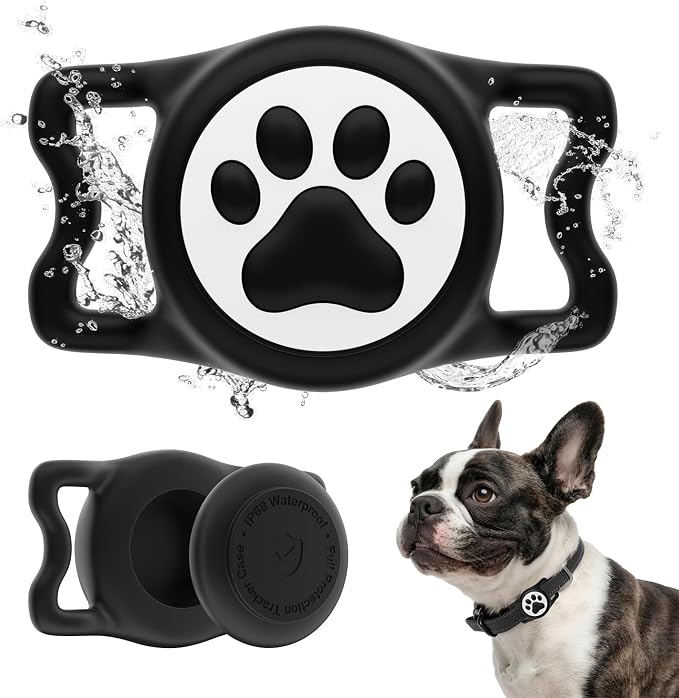IP68 Waterproof Dog AirTag Holder for Dog Collar, Soft, Stretchy Silicone | Full-Body Protection, Easy Tool-Free Installation, Quiet, No-Dangle Fit, Lightweight, Fits Dog & Cat Collars of All Widths