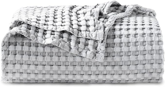 Bedsure Cooling Cotton Waffle King Size Blanket - Lightweight Breathable Blanket of Rayon Derived from Bamboo for Hot Sleepers, Luxury Throws for Bed, Couch and Sofa, Grey, 104x90 Inches