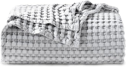 Bedsure Cooling Cotton Waffle Weave Blanket - Lightweight Breathable Blanket of Rayon Derived from Bamboo for Hot Sleepers, Luxury Throws for Bed, Couch and Sofa, Grey, 50x70 Inches