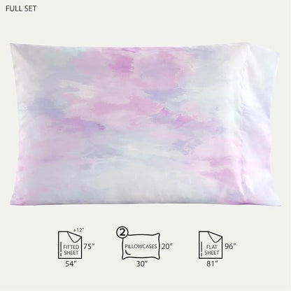 Heritage Kids 4-Piece Full Sheet Set – Purple Watercolor Tie Dye, Includes Top Sheet, Fitted Sheet & 2 Pillowcases, Soft & Comfortable Bedding for Girls’ Room or Teen Bedroom