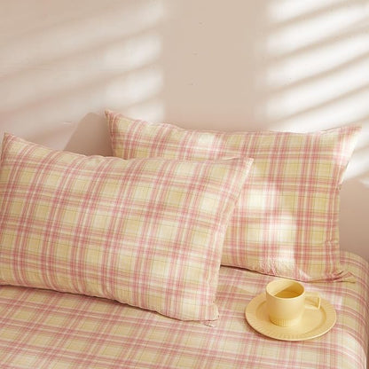 Plaid Comforter Twin XL Size Washed Cotton Boho Bedding Set Down Alternative Farmhouse Fluffy Soft Bedding Comforter Sets Washable Cute Cozy All Season Bed Comforter with 2 Pillowcases