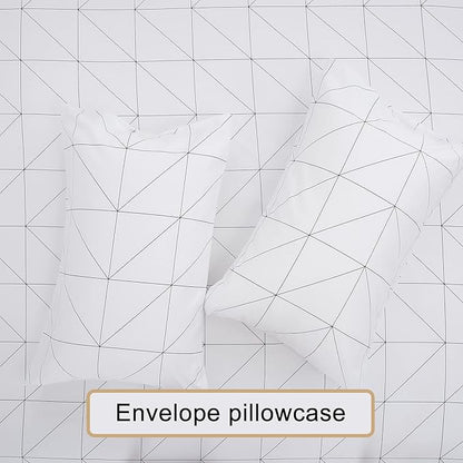 Best Season Bed Sheet Set 4 Pieces -Full Size-Soft Durable Microfiber Bedding Sheet Set,Deep Pocket,Stain,Fade & Wrinkle Resistant(Geometric White)