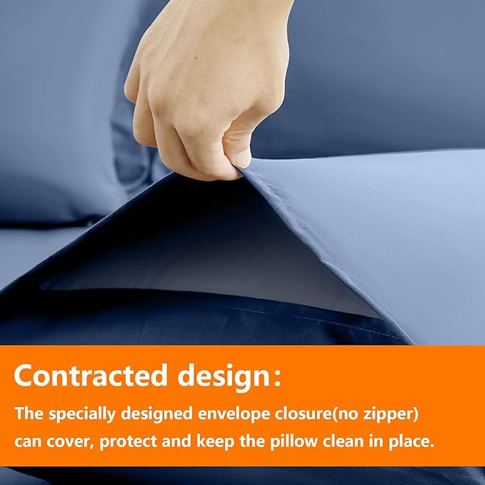 TAIMIT Slate Blue Queen Size Comforter Set - 7 Pieces, Bed in a Bag Bedding Sets with All Season Soft Quilted Warm Fluffy Reversible Comforter,Flat Sheet,Fitted Sheet,2 Pillow Shams,2 Pillowcases