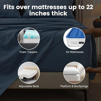 Bedlifes 100% French Flax Linen Sheets Set California King Size-6 Piece Extra Deep Pocket 18-24",Soft Breathable Cal King Bed Sheets with Temperature Regulating & Moisture-Wicking(Flint Blue