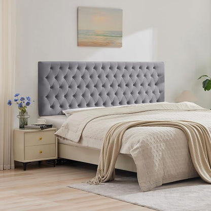 Upholstered Queen Headboard Only, Premium Velvet Button Tufted Headboards, Adjustable Solid Wood Head Board, Padded Headboard with Solid Wood Legs in Bedroom (Gray)