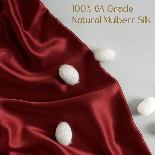 ZIMASILK 100% Pure Mulberry Silk Pillowcase for Hair and Skin Health,Soft and Smooth,Both Sides Premium Grade 6A Silk,600 Thread Count,with Hidden Zipper,1pc (Queen 20''x30'',Burgundy)