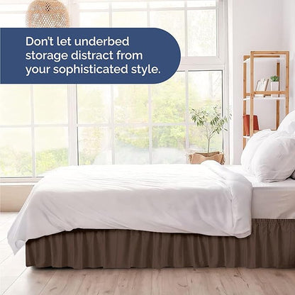 Wrap Around Dust Ruffle Bed Skirt - Brown - for King Size Beds with 18 Inch Drop - Easy Fit Elastic Strap - Adjustable Pleated Bedskirt w/Brushed Fabric - Wrinkle Free - for Women, Men, Kids & Teens