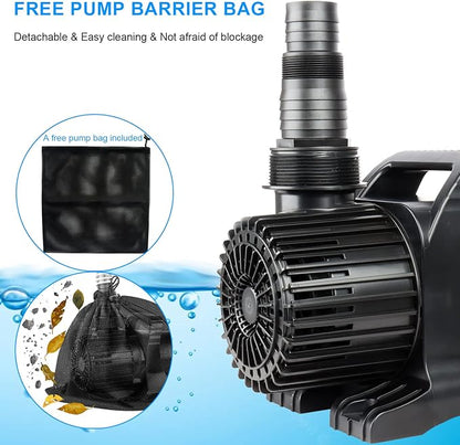 11800 GPH 850W IPX8 Large Submersible Pond Waterfall Pump | 32.8FT long power cord, smart quiet fountain pump for Koi fish, garden yard patio duck outdoor, with barrier filter bag