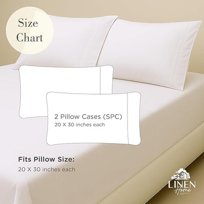 Linen Home 100% Cotton Percale Triple Pleat Hem Pillowcases Queen/Standard Size, White, 2 Pieces of Pillow Case, Crisp and Cool Strong Bed Linen, 20 inches X 30 inches