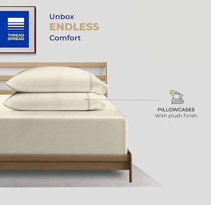 THREAD SPREAD 100% Cotton Pillow Cases Queen Size Set of 2 - Luxury 400 Thread Count Queen Pillow Cases (Ivory), Soft Cooling Breathable Hotel Quality Cotton Pillowcases, Fits Standard Pillows