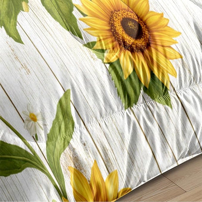 Farmhouse Sunflower Comforter Set Queen White Daisy Bedding Set for Girls Boys Kids Gardern Rustic Botanical Flower Comforter Flowers Butterfly Bedding Soft Lightweight Comforter Sets