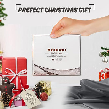 Adubor 100% Silk Pillowcase - Mulberry Silk Pillow Cases, 22 Momme 6A Grade Fibers, Silk Pillow Case for Hair and Skin Health, with Hidden Zipper (Queen 20''x30'', Space Gray, 1PC)