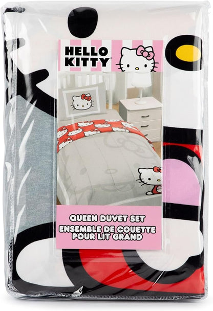 Jay Franco Duvet Cover Set – 3 Piece Super Soft Bedding with Sham Pillowcase, Cover ONLY Comforter Not Included, Grey - Hello Kitty, Queen