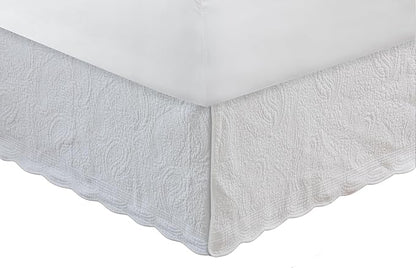 Greenland Home Paisley Quilted 100% Cotton Bed Skirt, White, King