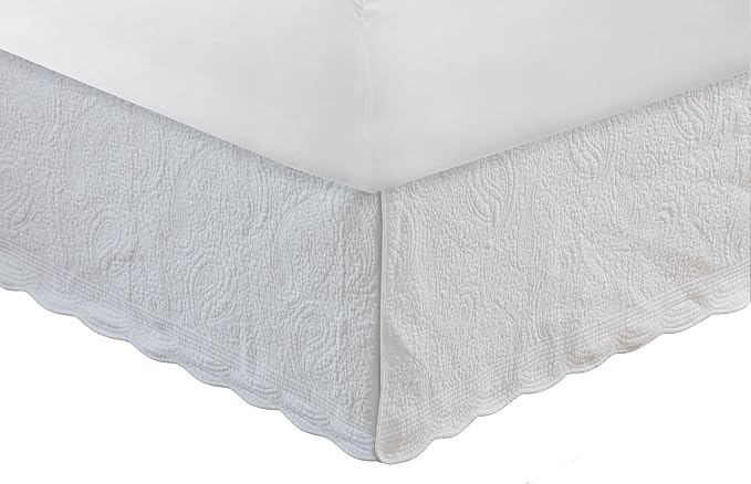 Greenland Home Paisley Quilted 100% Cotton Bed Skirt, White, Queen