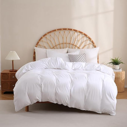 JSD White Duvet Cover Set Queen Size, 3 Piece Duvet Cover with Pillow Shams, Soft Brushed Microfiber Zipper Closure, Comforter Not Included