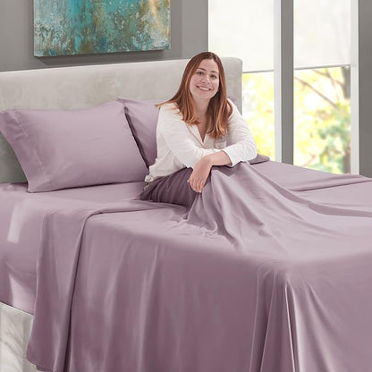 Nestl Twin XL Size Sheet Set, 4 Piece Extra Deep Pocket (18-24 inches), Microfiber, Hotel Luxury, Soft, Breathable, Wrinkle-Free, Easy to Care, Dusty Purple