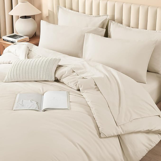 Litanika Twin/Twin XL Size Comforter Set - 5 Piece Bed in a Bag Beige, Lightweight Solid Includes Comforter, Sheets, Pillowcases & Shams