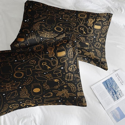 Comforter Set King Size, Vintage Witch Dream 7 Pcs Bedding for Kids and Adults, Boho Mystic Occult Bed Sheet Sets with Fitted Sheet 2 Pillowcases & 2 Shams for Bedroom Bed Decor
