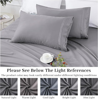 YIYEA Pillow Cases Standard Size Set of 4, Ultra Soft 1800TC Hotel Quality Double Brushed Microfiber Embroidered Pillowcases, Envelope Closure, Fade Resistant (20"x26", Medium Grey)