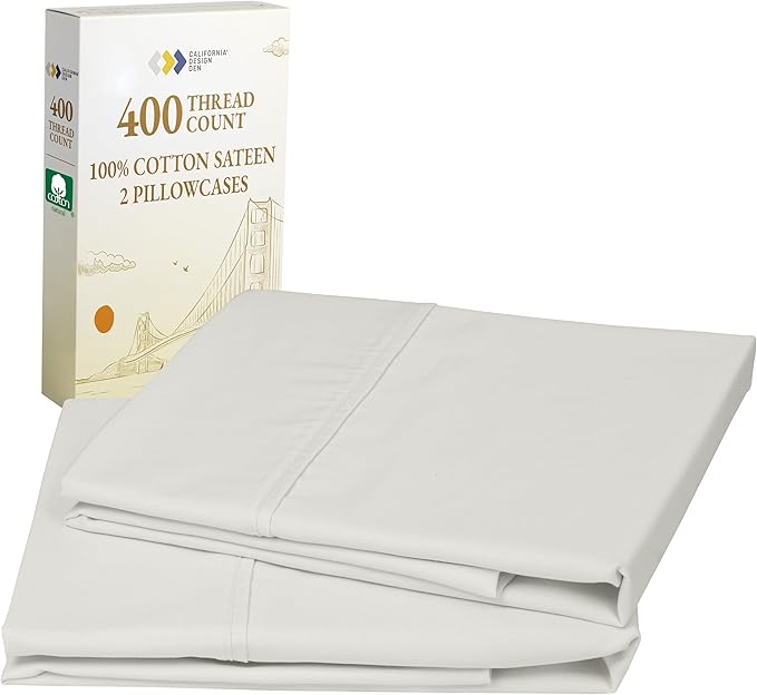 California Design Den King Size Pillowcase Set - 400 Thread Count, 100% Cotton Sateen, Set of 2 Pillow Covers, Soft and Breathable - Ivory (Pale Tone)