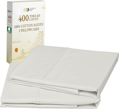 California Design Den King Size Pillowcase Set - 400 Thread Count, 100% Cotton Sateen, Set of 2 Pillow Covers, Soft and Breathable - Ivory (Pale Tone)