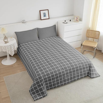 Grey Plaid Comforter Set Buffalo Check Plaid Bedding Set Classic Gingham Pattern Bedding Home Decor Modern Simple Style Comforter King Size Quilted Duvet Set 1 Comforter with 2 Pillowcase