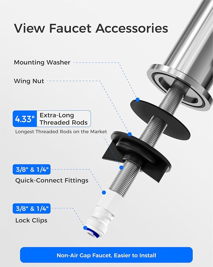 Waterdrop G2FCT-Chrome Reverse Osmosis Water Filter Faucet, Polished Chrome | Water Faucet for Kitchen Bar Sink, NSF/ANSI 372 Certified, Lead-Free, 304 Stainless Steel, Single Handle, 360° Swivel Spout