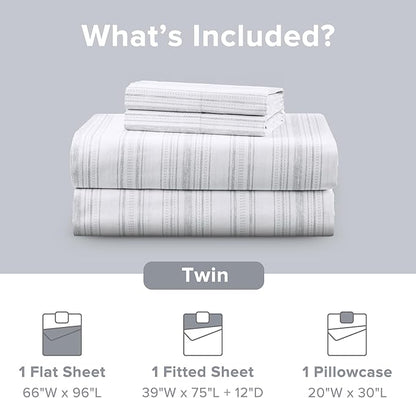 Comfort Spaces 100% Cotton Sheets Twin, Breathable, Naturally Cool Cotton Sheets, Soft Cotton Bed Sheets with 12" Elastic Pocket Fits up to 14" Mattress, All Seasons Sheet Set, Good Vibes Grey 3 Piece