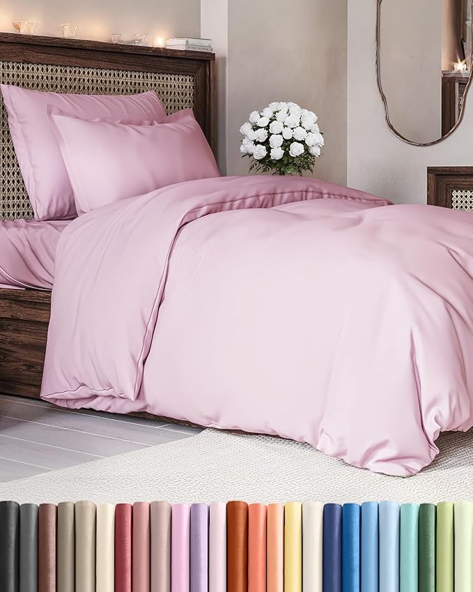 Duvet Cover Twin/Twin XL Size Set - Extra Soft Twin/Twin XL Duvet Cover 68" x 90" with 1 Pillow Sham - Hotel Luxury, Easy Care, Fade Free w/ Zipper Closures & Ties - Comfy & Breathable (Light Pink)
