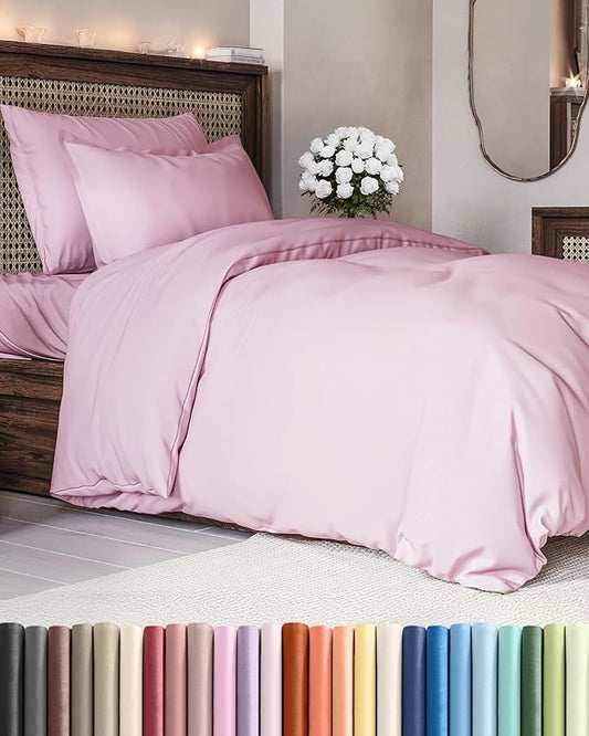 Duvet Cover Twin/Twin XL Size Set - Extra Soft Twin/Twin XL Duvet Cover 68" x 90" with 1 Pillow Sham - Hotel Luxury, Easy Care, Fade Free w/ Zipper Closures & Ties - Comfy & Breathable (Light Pink)