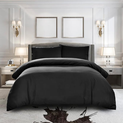 Pure Bedding Duvet Cover Twin [2-Piece, Black] - 1 Comforter Protector with Zipper Flap and 1 Pillowcase - Hotel Luxury 1800 Brushed Microfiber - Ultra Soft, Cool and Breathable Comforter Cover