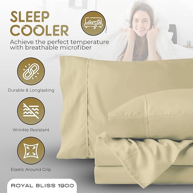 Full Size Bed Sheets – 4Pcs Bed Sheets Full Size Set, Deep Pocket, Double Brushed Microfiber, Fade Resistant, Soft & Breathable for Cozy and Comfortable Sleep(Tan)