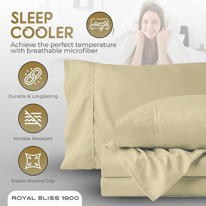 Queen Sheet Set - 4 Piece Double Brushed Queen Size Deep Pocket Bedding - Tan Cooling Sheets