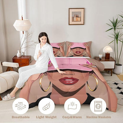 Erosebridal Black Girls Queen Bedding Set Fashion Black Woman Comforter Set for Girls Kids Vogue Fashionable Gorgeous Quilt for Teens Children Women African Princess Magical Bedding Comforter Sets