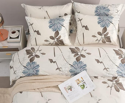 SLEEPBELLA Duvet Cover Twin Size, 600 Thread Count Cotton Botanical Flowers Pattern Printed Reversible Comforter Cover