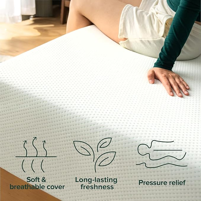 Zinus 12 Inch King Green Tea Memory Foam Mattress [New Version], Fiberglass Free, Medium Firm Feel, Zoned Pressure Relief, Certified Safe Foams & Fabric, Mattress in A Box