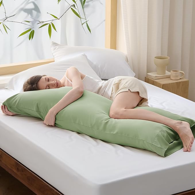 Bedsure Body Pillow Cover, Cooling Body Pillow Pillowcase for Hot Sleepers, Rayon Derived from Bamboo, PureWoven Silky Soft Long Pillow Case Cover with Envelope Closure, Sage Green, 20x54 Inches