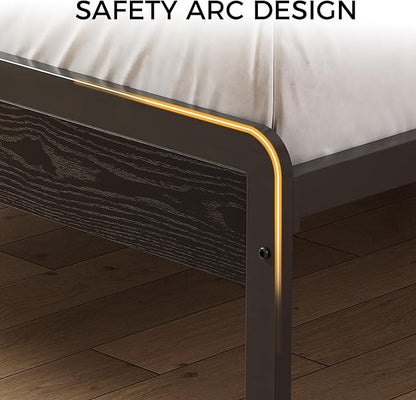 LIKIMIO Full Bed Frame with Headboard, Dark Wood Camas Full with Strong Supports, Sturdy, Noise-Free, No Box Spring Needed, Black
