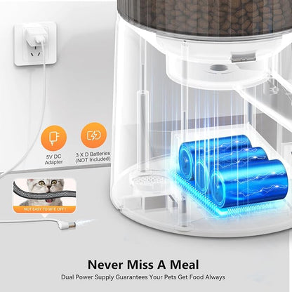 PETULTRA Automatic Cat Feeder: 4L Timed Cats Food Dispenser Programmable | Easy to Set, Dual Power, Precise Portion, Auto Pet Feeder with Desiccant Bag, Detachable Washable for Cats and Small Dog