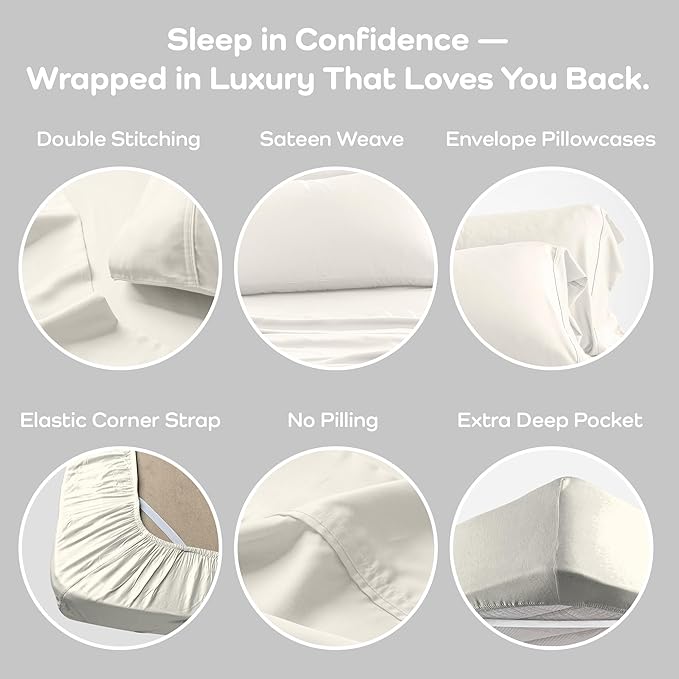 Olive + Crate Tencel Lyocell Eucalyptus California King Sheets - Cooling Tencel Sheets for Hot Sleepers with 18 Inch Deep Pocket Fit - Ivory 4-Piece Set