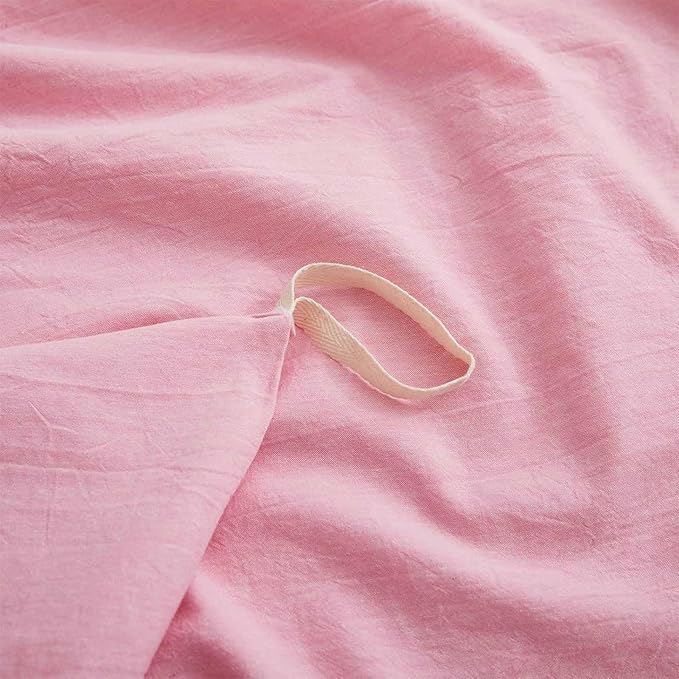 LOVQUE Pink Cotton Duvet Cover Twin Size, Linen Like Natural Bedding Set with Zipper Closure (No Comforter), 68x90 Inches