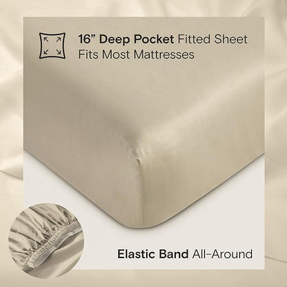 DOZ Sheet Set, 100% Viscose derived from Bamboo, Organically Grown, Buttery Soft, Cooling Sheets, High GSM, Deep Pockets - 4 Piece - 2 Pillowcases 1 Fitted Sheet 1 Top Sheet (Fog, King)