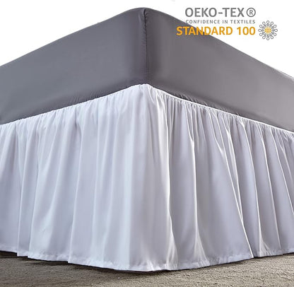 SLEEP ZONE Ruffled Bed Skirts Full Size, Anti-Static Bedskirt Dust Ruffles with 15 inches Tailored Drop, Easy Fit, Fade Resistant, White, Full