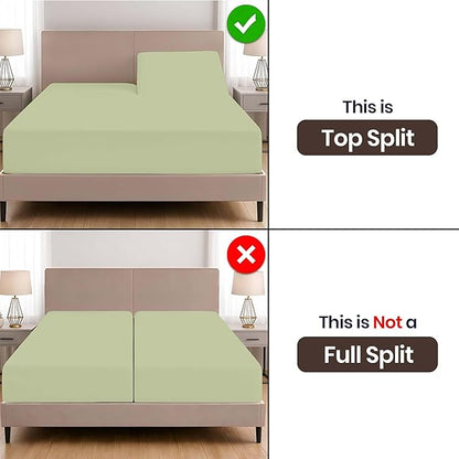 SGI bedding Adjustable Split Head Flex Top King 28" Microfiber Sheet Set Ultra Soft, Cooling & Deep Pocket 15 Fitted, 4-Piece Breathable & Durable Bedding Set for Split King Beds -Sage