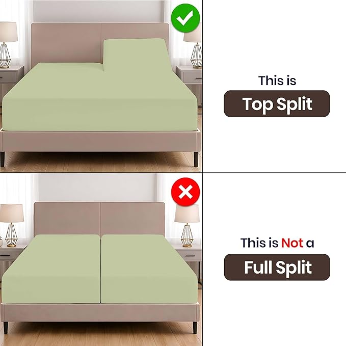 SGI bedding Adjustable Split Head Flex Top King 34" Microfiber Sheet Set Ultra Soft, Cooling & Deep Pocket 15 Fitted, 4-Piece Breathable & Durable Bedding Set for Split King Beds -Sage