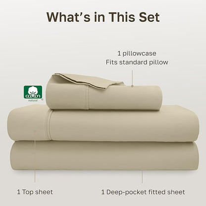 California Design Den Soft Twin Sheets Set - 400 Thread Count Sateen, Natural 100% Cotton Sheets, Deep Pockets, and Durable Bedding Set for Dorm Rooms & Adults - Beige (Golden Tone)