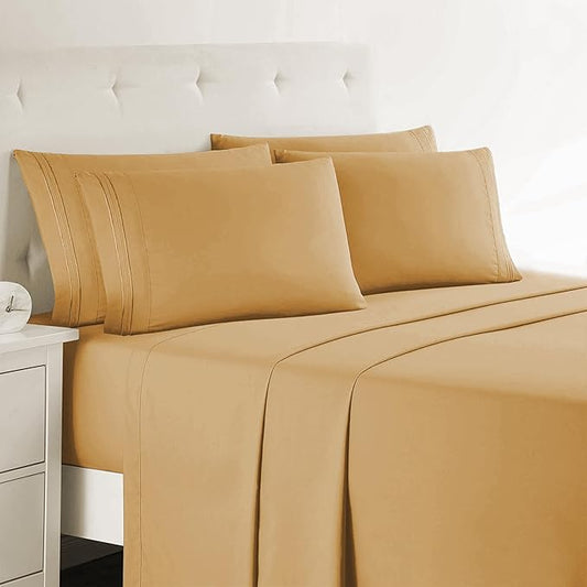 Clara Clark King Sheets, 6 Piece Set - Hotel Luxury Sheets for King Size Bed, Super Soft Bedding Set, King Size, Apricot Orange