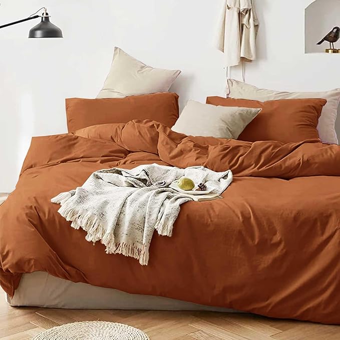 ETDIFFE King Size Burnt Orange Comforter Set, 3pc Terracota Aesthetic Modern Bedding Set - Soft & Lightweight Caramel Rust All Season Microfiber Down Alternative Bed Comforter with 2 Pillow Shams